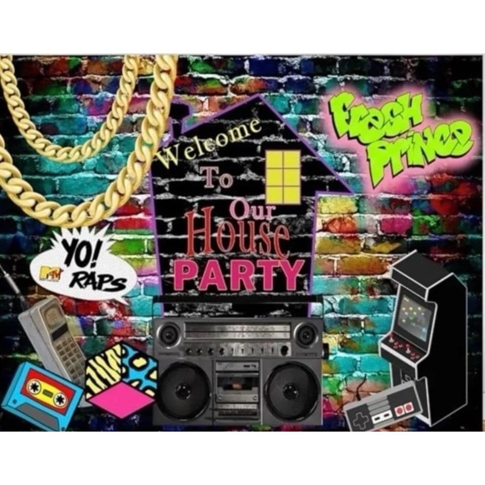 90s House Party Backdrop Fresh Prince MTV Raps Retro Birthday Banner Decor